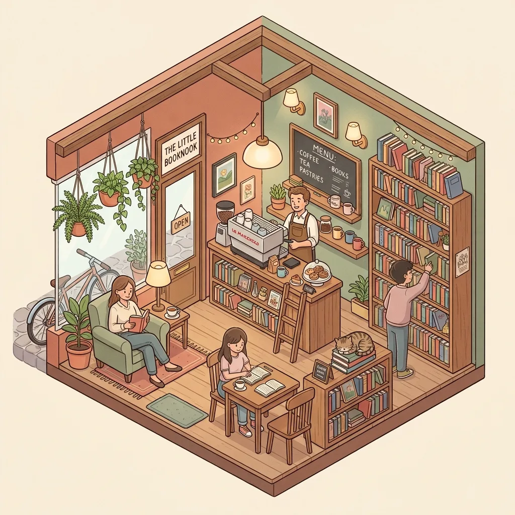Isometric bookshop generated with Nano Banana 2